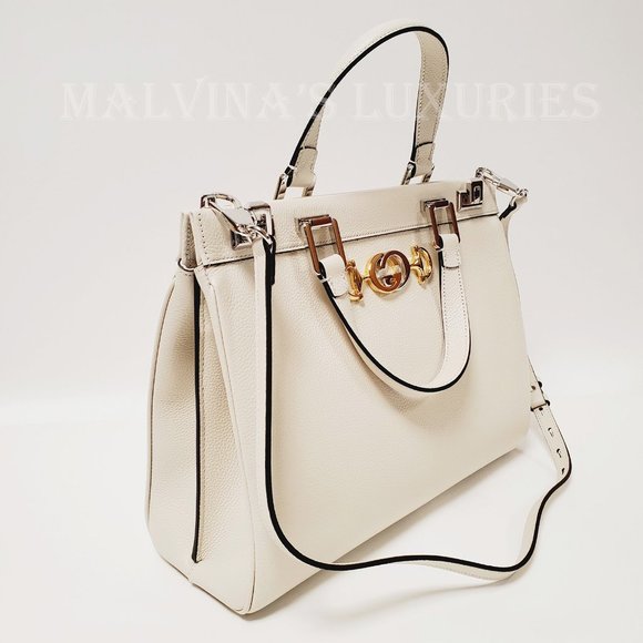 GUCCI BAG 564714 ZUMI MEDIUM GRAINY WHITE LEATHER TOP HANDLE INTERLOCKING G LOGO - Picture 6 of 16